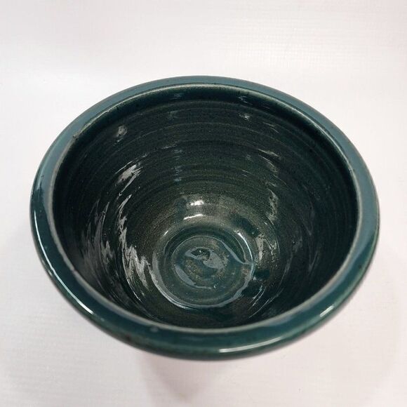 Great Bay Pottery 3.25" Mixing Bowl Leaves Bow Handmade Green Blue Floral - Picture 4 of 8